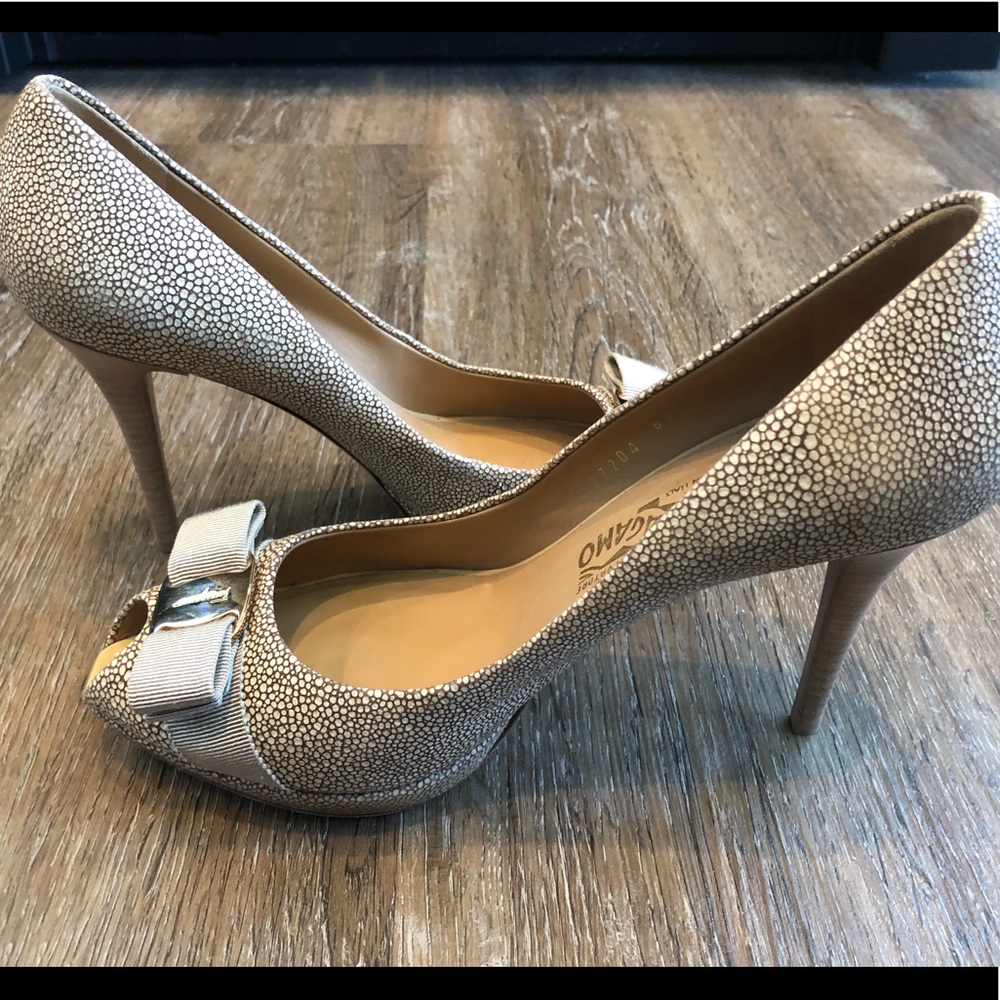 Salvatore Ferragamo textured suede platform pumps